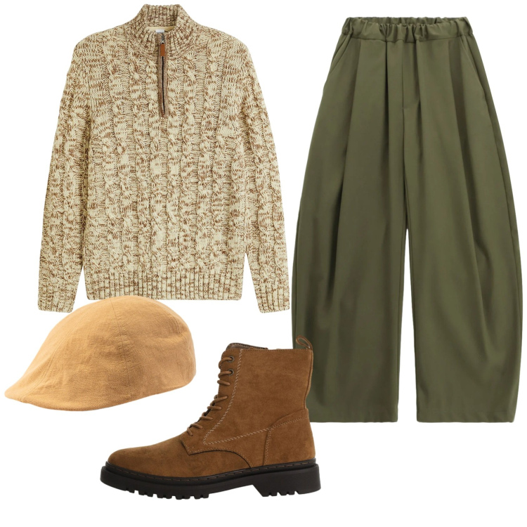 Outfit uomo - Total look #2333327. Stile Trendy per Tutti i giorni. Abbinamento con maglieria, anfibi, pantaloni, cappelli con visiera.