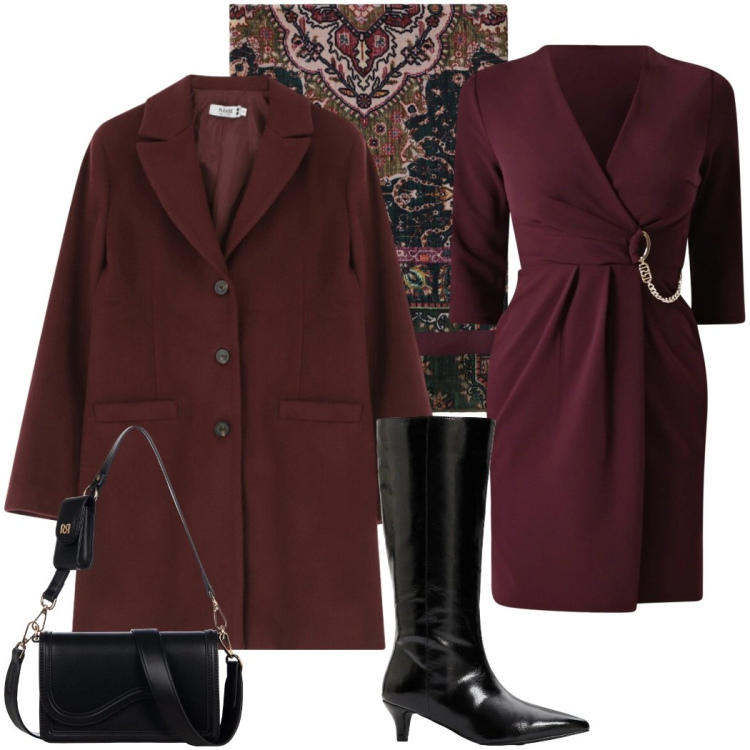 Outfit donna - Tessuti morbidi. Stile Chic per Cerimonia. Abbinamento con stivali, foulard, pochette, vestiti, cappotti.