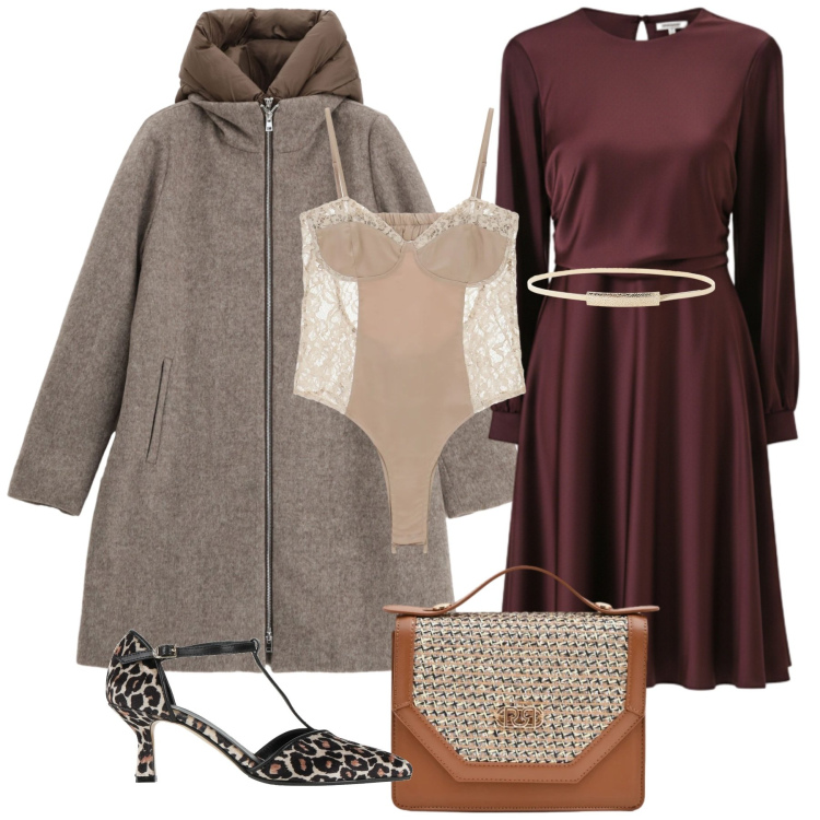 Outfit donna - San Valentino curvy mood - Focus Donna C. Stile Chic per Serata fuori. Abbinamento con décolleté, body, cinture, vestiti midi/longuette, pochette, piumini.