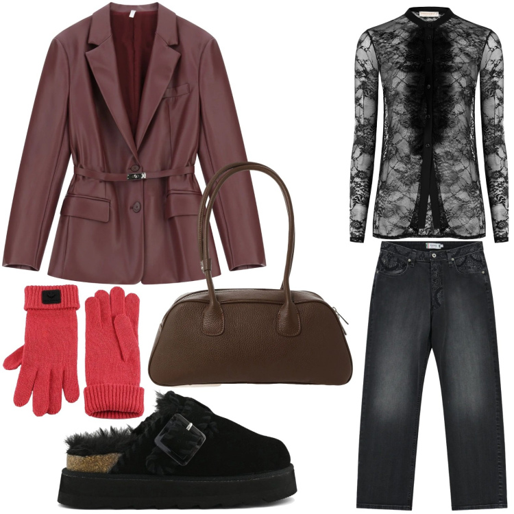 Outfit donna - Pizzo lovers. Stile Sexy per Tutti i giorni. Abbinamento con blazer, borse a mano, camicie, jeans dritti, guanti, sabot.