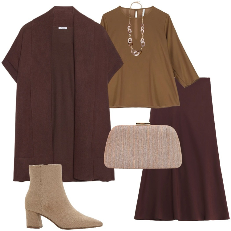 Outfit donna - Tessuti morbidi. Stile Casual chic per Serata fuori. Abbinamento con stivaletti, bluse, gonne longuette, pochette, cardigans, collane.