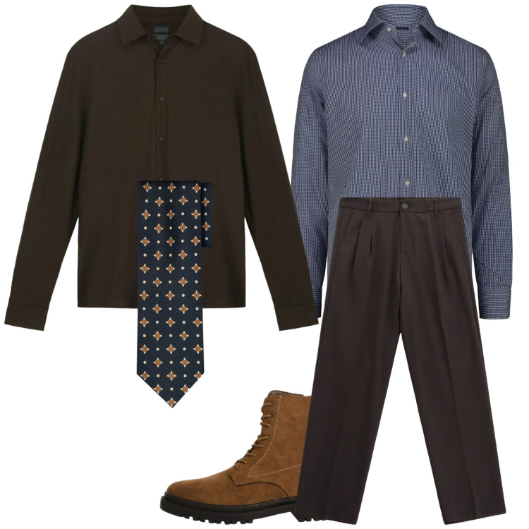 Outfit uomo - Total look #2333369. Stile Business/Elegante per Ufficio. Abbinamento con pantaloni, anfibi, camicie, cravatte, polo.