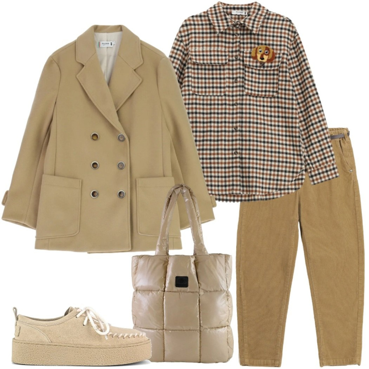 Outfit donna - Tessuti morbidi. Stile Casual chic per Tutti i giorni. Abbinamento con camicie, pantaloni chino, blazer, shopping bag, mocassini.