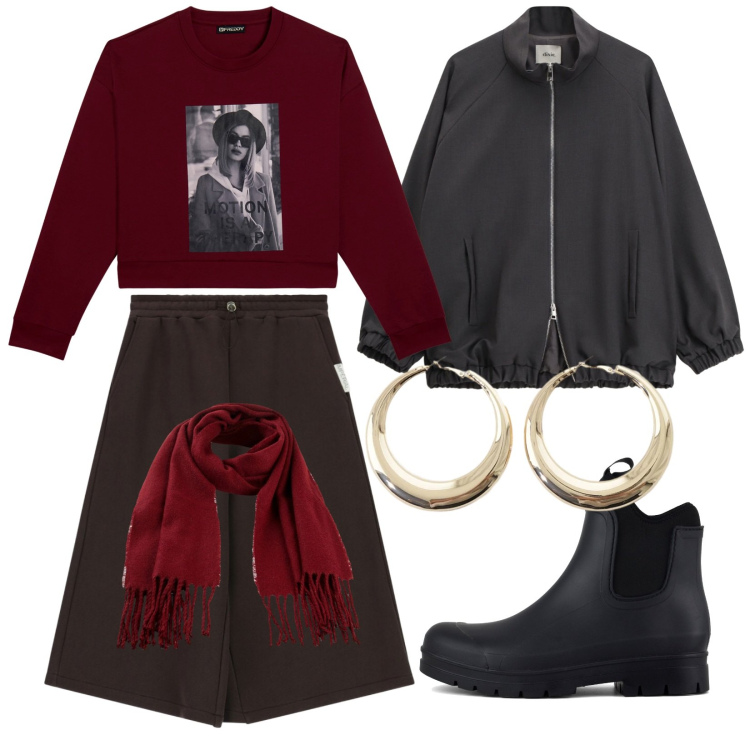 Outfit donna - Febbraio é cropped. Stile Trendy per Tutti i giorni. Abbinamento con sciarpe, pantaloni, bomber, orecchini, felpe, stivali.