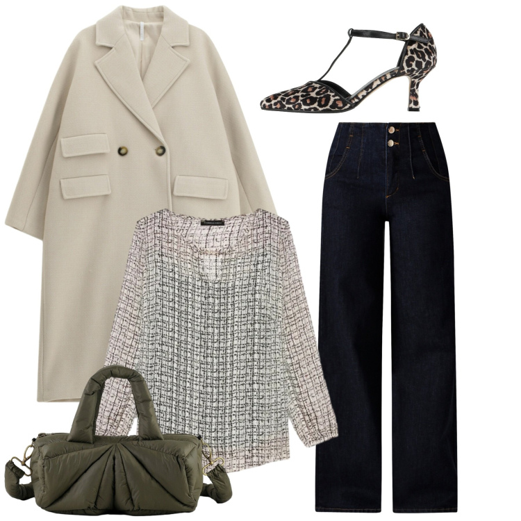 Outfit donna - Total bon ton. Stile Bon Ton per Ufficio. Abbinamento con décolleté, cappotti, jeans, borse a mano, bluse.