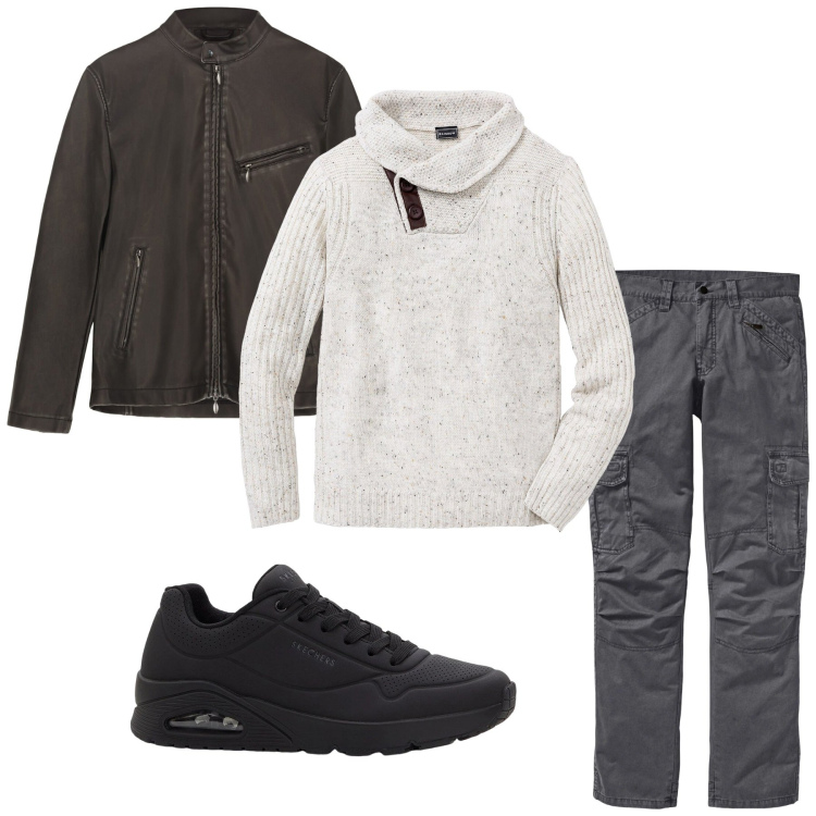 Outfit uomo - Total look #2333412. Stile Urban per Tutti i giorni. Abbinamento con maglieria, pantaloni cargo, sneakers, giacche.