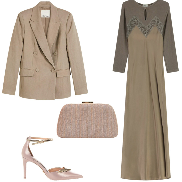 Outfit donna - Total look #2333437. Stile Bon Ton per Cerimonia. Abbinamento con blazer, vestiti lunghi, décolleté, pochette.