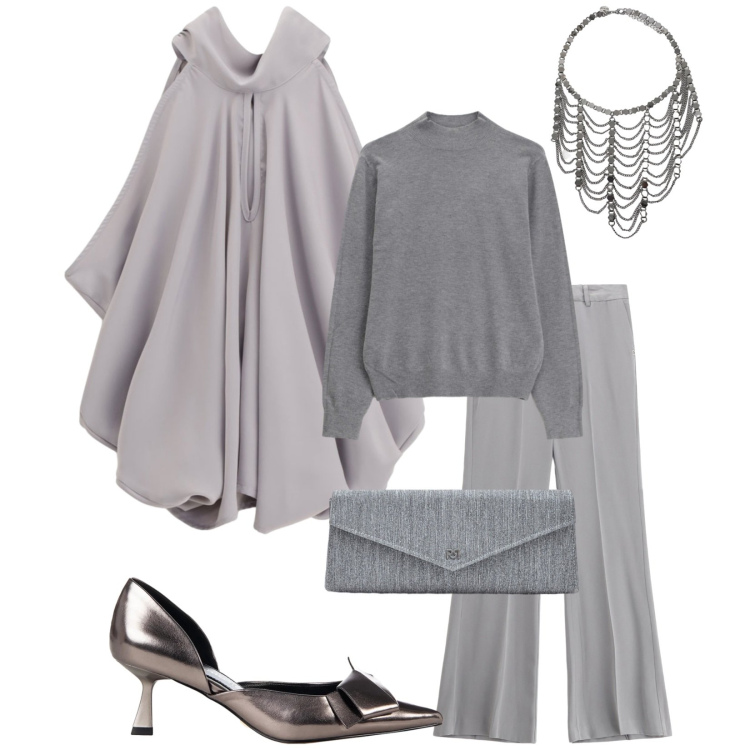 Outfit donna - Total look #2333469. Stile Chic per Serata fuori. Abbinamento con maglieria, top, collane, décolleté, pochette, pantaloni.