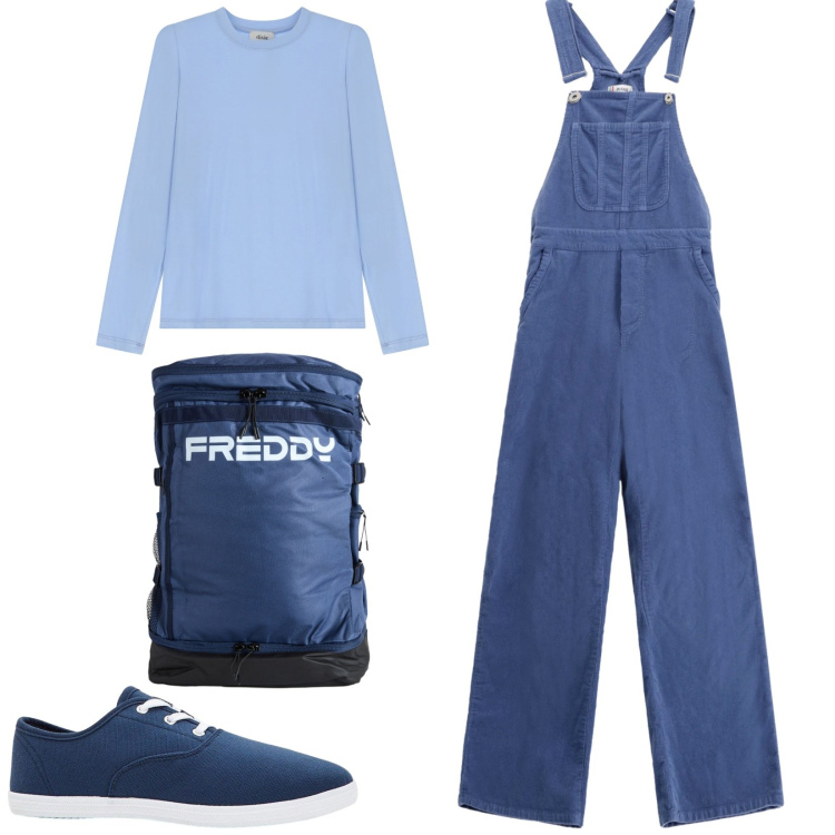 Outfit donna - Total look #2333482. Stile Casual per Tutti i giorni. Abbinamento con sneakers, t-shirt, salopette, zaini.