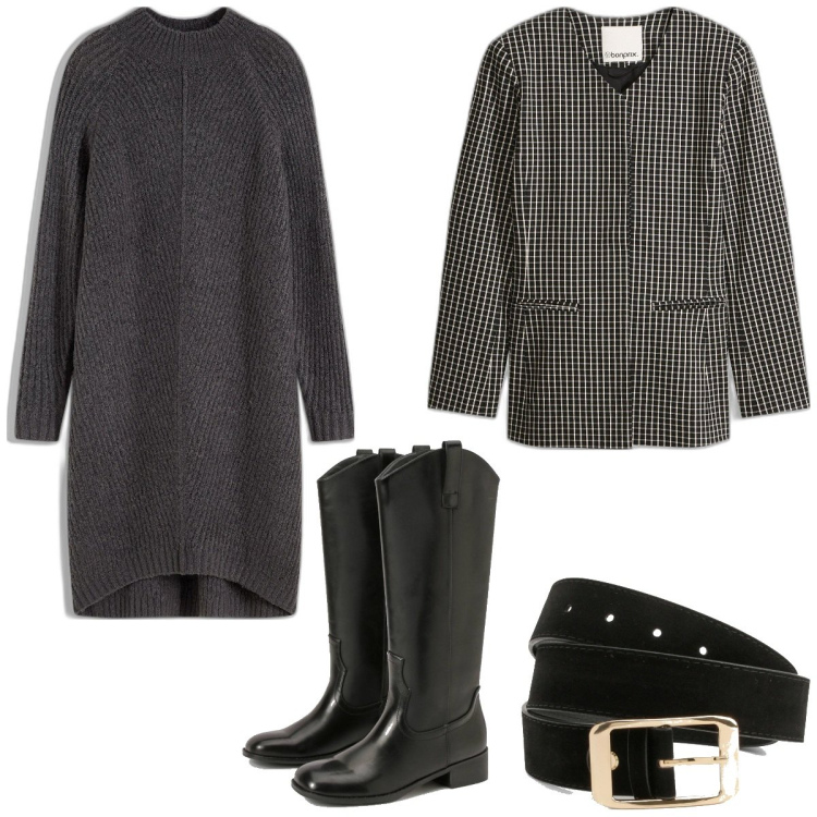 Outfit femme - La robe pull Au travail. Style Tendance pour Bureau. Assortir avec robes longues, blazers, bottines, ceintures.