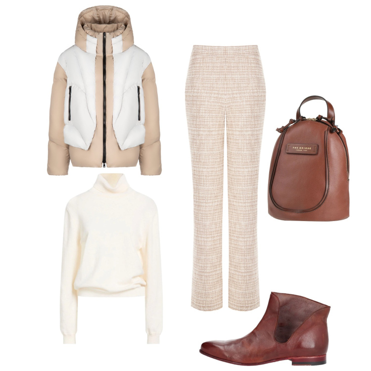 Outfit donna - Urban Alpine. Stile Urban per Tutti i giorni. Abbinamento con maglieria, stivaletti, zaini, pantaloni a palazzo, piumini.