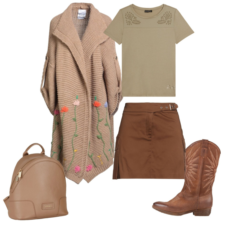 Outfit donna - Boho Garden. Stile Boho per Tutti i giorni. Abbinamento con stivali, zaini, minigonne, cardigans, t-shirt.