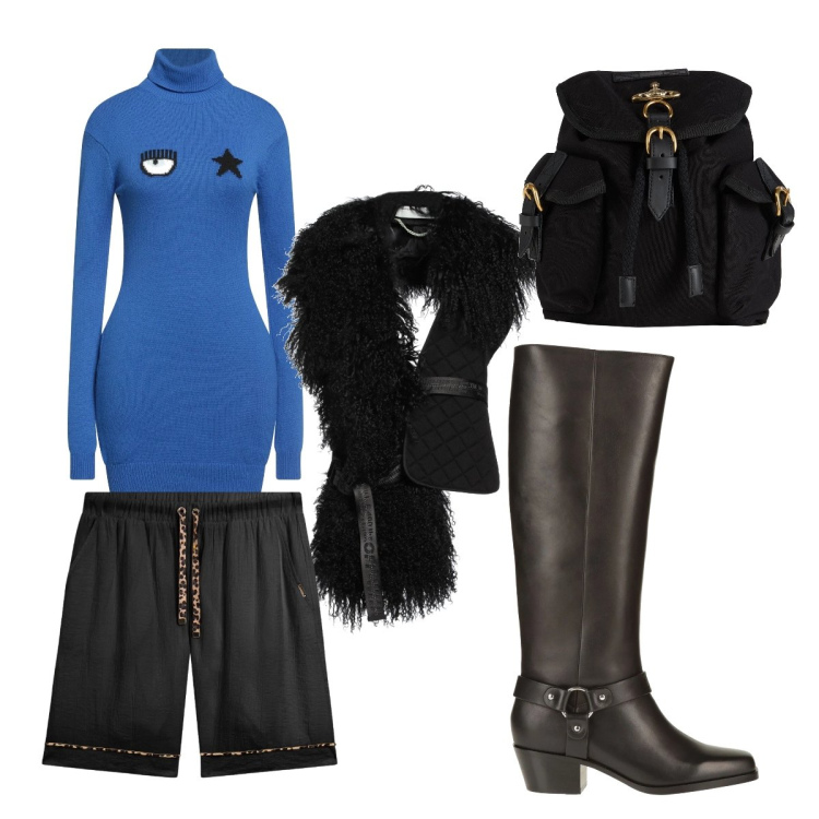 Outfit donna - Smanicato particolare. Stile Glamour per Serata fuori. Abbinamento con maglieria, zaini, stivali, cinture, pantaloni corti.