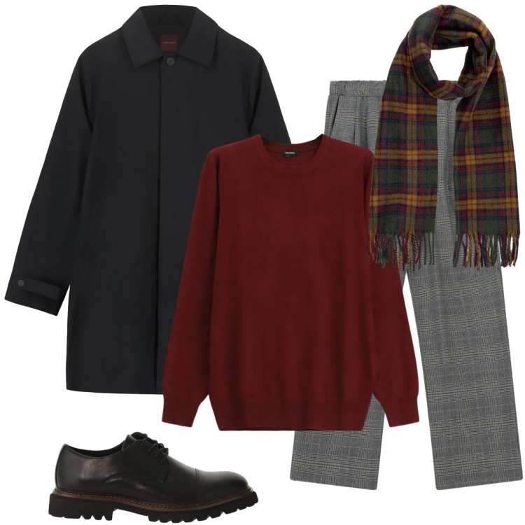 Outfit uomo - Total look #2333592. Stile Casual per Tutti i giorni. Abbinamento con pantaloni, maglieria, scarpe stringate, sciarpe, parka.