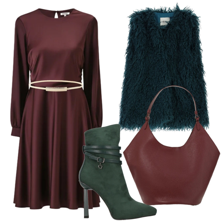 Outfit donna - San Valentino day. Stile Glamour per Serata fuori. Abbinamento con stivaletti, borse a spalla, gilet, cinture, vestiti midi/longuette.