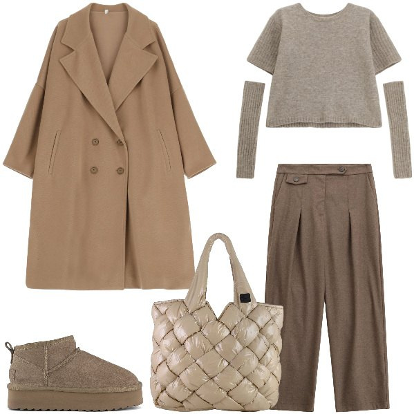 Outfit donna - Total look #2333610. Stile Casual per Tutti i giorni. Abbinamento con maglieria, cappotti, pantaloni, borse tote, stivaletti.