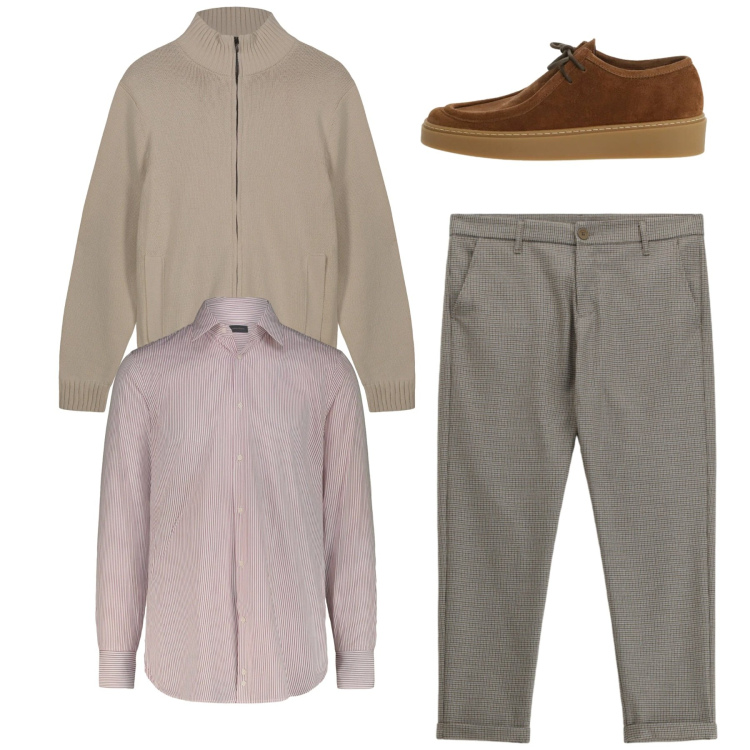 Outfit uomo - Total look. Stile Casual per Tutti i giorni. Abbinamento con pantaloni, scarpe stringate, cardigans, camicie.