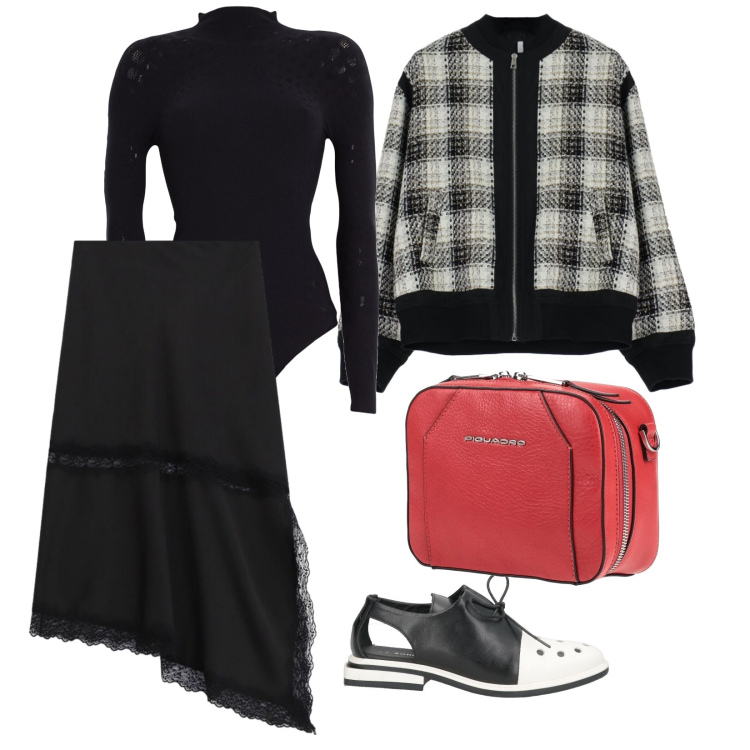 Outfit donna - Body intimo. per Serata fuori. Abbinamento con marsupi, scarpe stringate, body, bomber, gonne longuette.