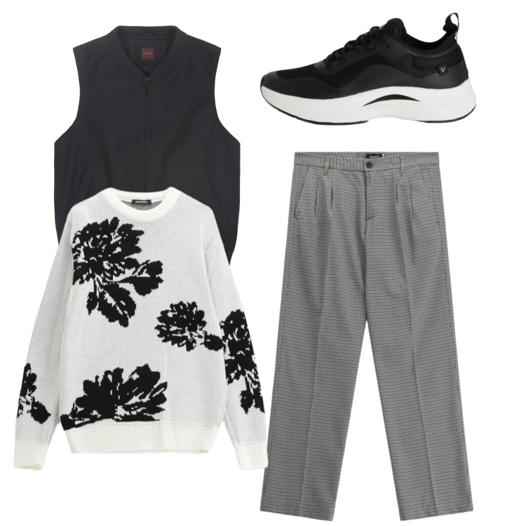 Outfit uomo - Total trendy. Stile Trendy per Serata speciale. Abbinamento con pullovers, pantaloni, sneakers, piumini.