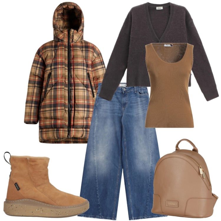 Outfit donna - Total look #2333646. Stile Casual per Tutti i giorni. Abbinamento con zaini, stivaletti, top, cardigans, jeans, blazer.