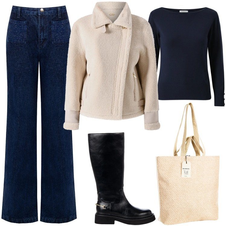 Outfit donna - Rinascimento - Basic in Saldo. Stile Basic per Tutti i giorni. Abbinamento con stivali sopra il ginocchio, borse tote, jeans, ecopellicce, pullovers.