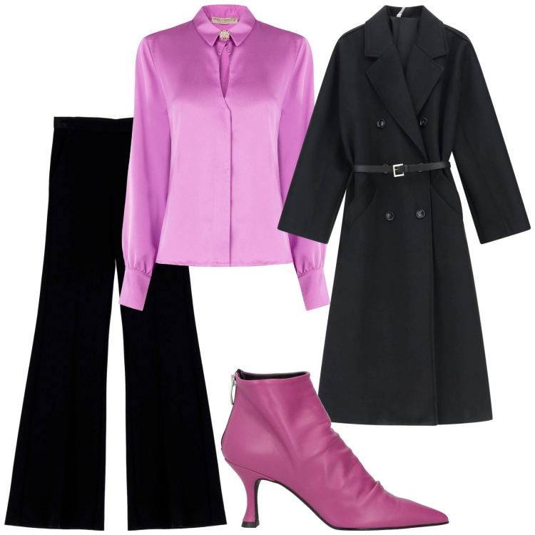 Outfit donna - Total look #2333670. Stile Romantica per Serata fuori. Abbinamento con stivaletti, cappotti, pantaloni, camicie.