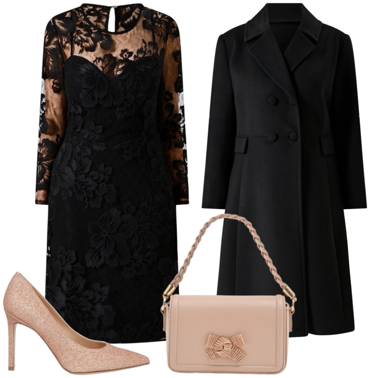 Outfit donna - Total look #2333679. Stile Chic per Serata fuori. Abbinamento con décolleté, vestiti a tubino, cappotti, pochette.