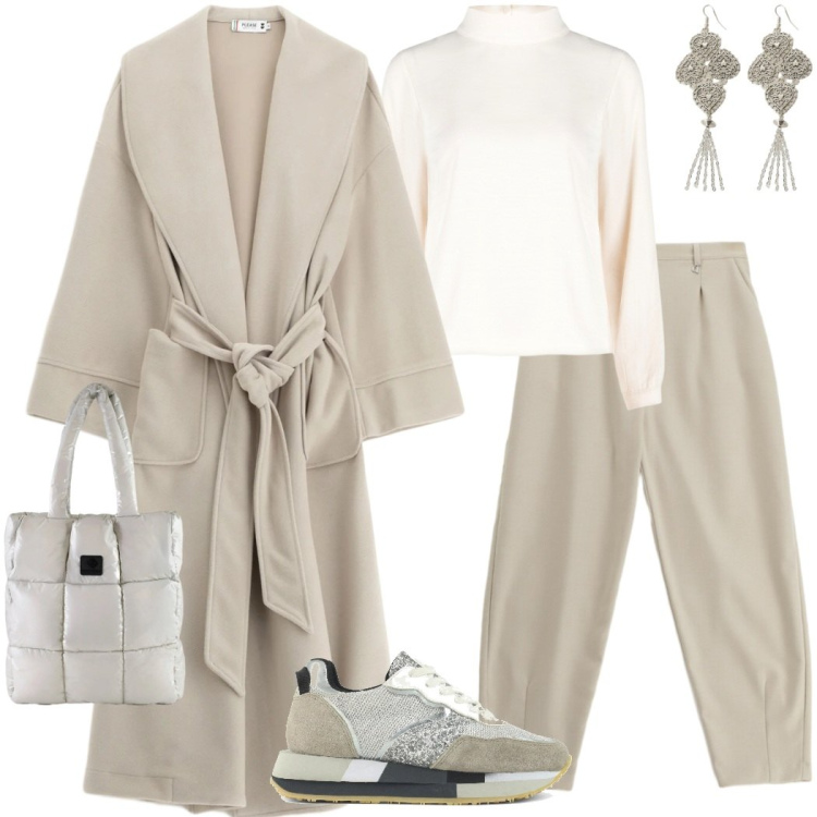 Outfit donna - Tessuti morbidi. Stile Sporty chic per Tutti i giorni. Abbinamento con pantaloni, orecchini, bluse, cappotti, shopping bag, sneakers.