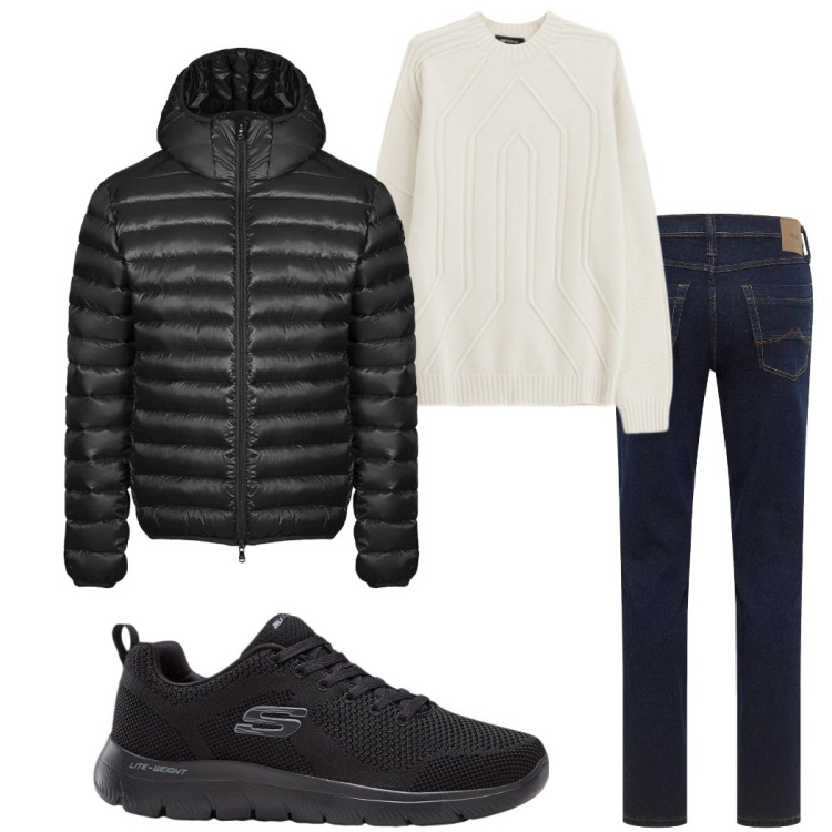 Outfit uomo - Urban style. Stile Urban per Tutti i giorni. Abbinamento con sneakers, jeans dritti, pullovers, bomber.