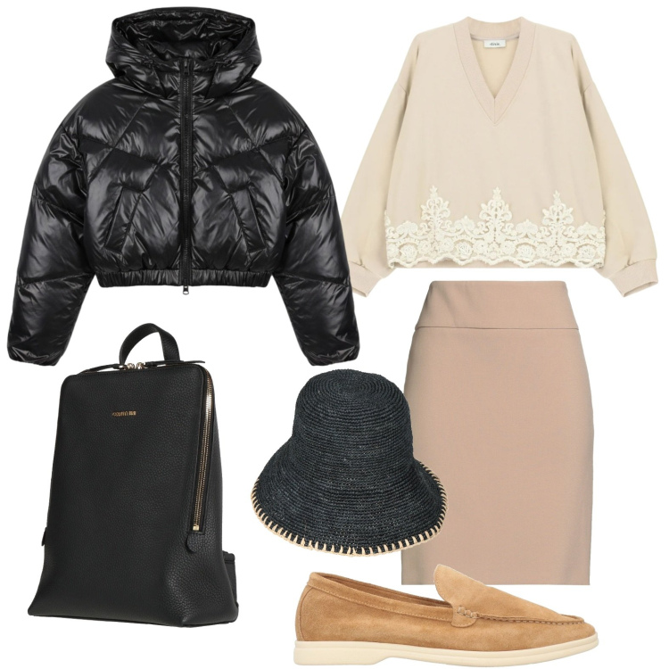 Outfit donna - Il maglione particolare. Stile Glamour per Ufficio. Abbinamento con minigonne, cappelli con visiera, zaini, mocassini, felpe, piumini.