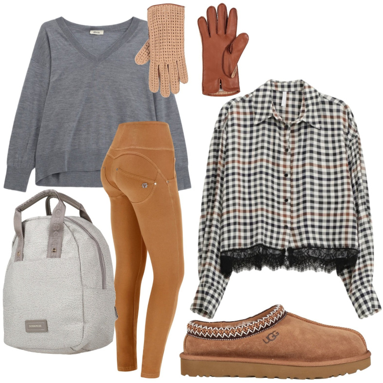 Outfit donna - Casual tutto il giorno. Stile Casual per Tutti i giorni. Abbinamento con zaini, stivaletti, guanti, camicie, maglieria, pantaloni skinny.