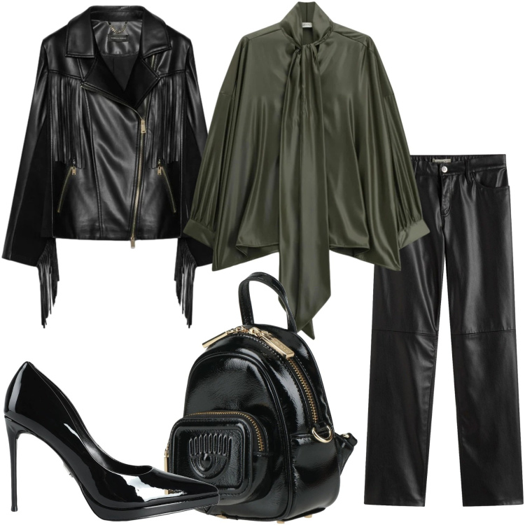 Outfit donna - Total look per una serata. Stile Glamour per Serata fuori. Abbinamento con pantaloni, décolleté, zaini, camicie, giacche.