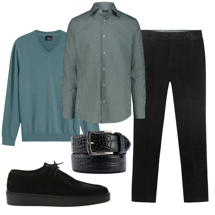 Outfit uomo - Total look #2333736. Stile Business/Elegante per Ufficio. Abbinamento con maglieria, scarpe stringate, camicie, cinture, pantaloni.