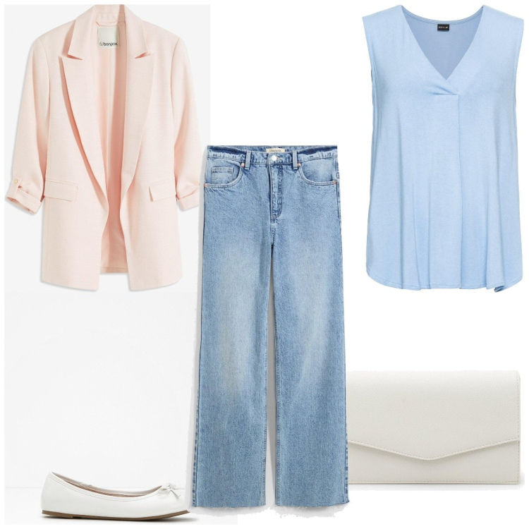 Outfit femme - Basique #570. Style Basique pour Tous les jours. Assortir avec jeans, hauts, blazers, ballerines, pochette.