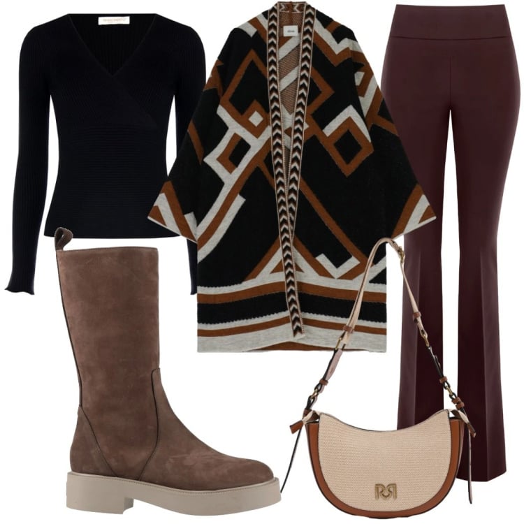 Outfit donna - Cardigan avvolgente. Stile Casual chic per Tutti i giorni. Abbinamento con stivali, cappe, pantaloni, pullovers, borse a tracolla.