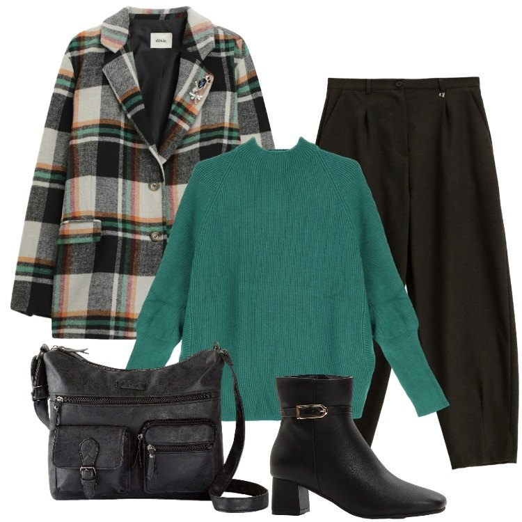 Outfit donna - Total look #2333777. Stile Casual per Ufficio. Abbinamento con borse a tracolla, stivaletti, pantaloni, maglieria, blazer.