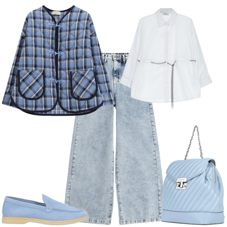 Outfit donna - Casual chic ogni giorno. Stile Casual chic per Tutti i giorni. Abbinamento con zaini, mocassini, camicie, giacche, jeans.