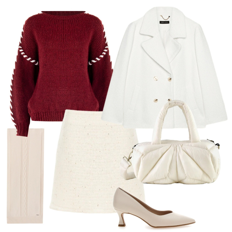 Outfit donna - Total look #2333828. Stile Chic per Cerimonia. Abbinamento con maglieria, minigonne, sciarpe, borse a mano, caban, décolleté.