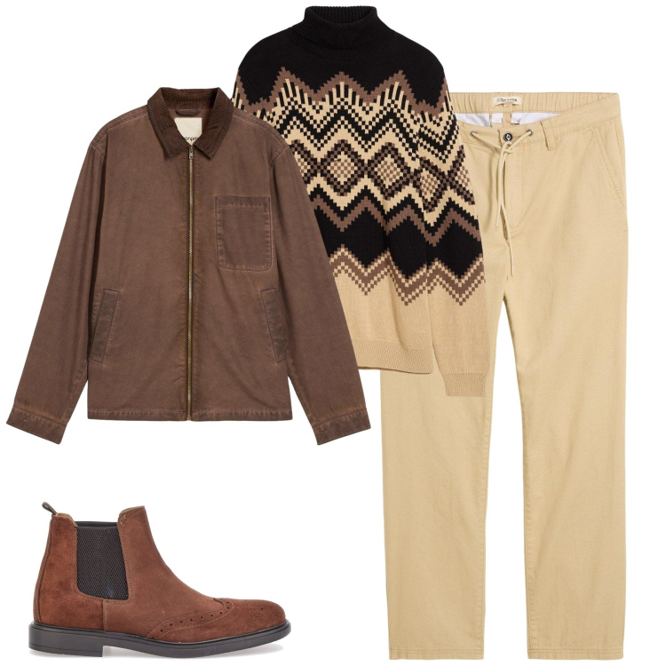 Outfit uomo - Serata informale Bonprix. Stile Casual per Serata speciale. Abbinamento con pantaloni chino, maglieria, giacche, stivali e stivaletti.