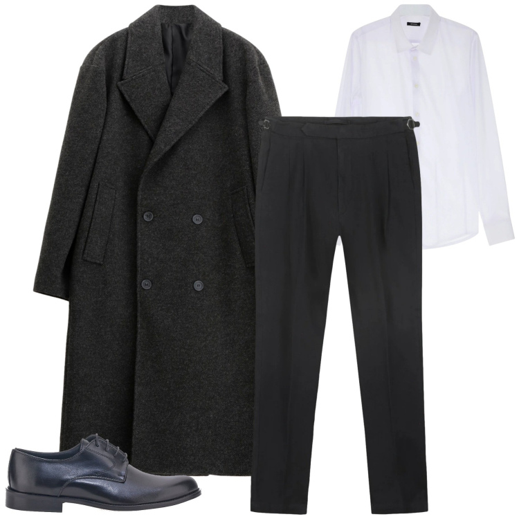 Outfit uomo - Black. Stile Business/Elegante per Tutti i giorni. Abbinamento con camicie, cappotti, scarpe stringate, pantaloni.