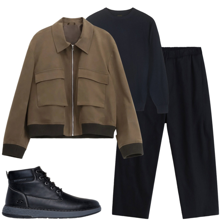 Outfit uomo - Total look #2333853. Stile Urban per Tutti i giorni. Abbinamento con giacche, pantaloni, stivali e stivaletti, maglieria.