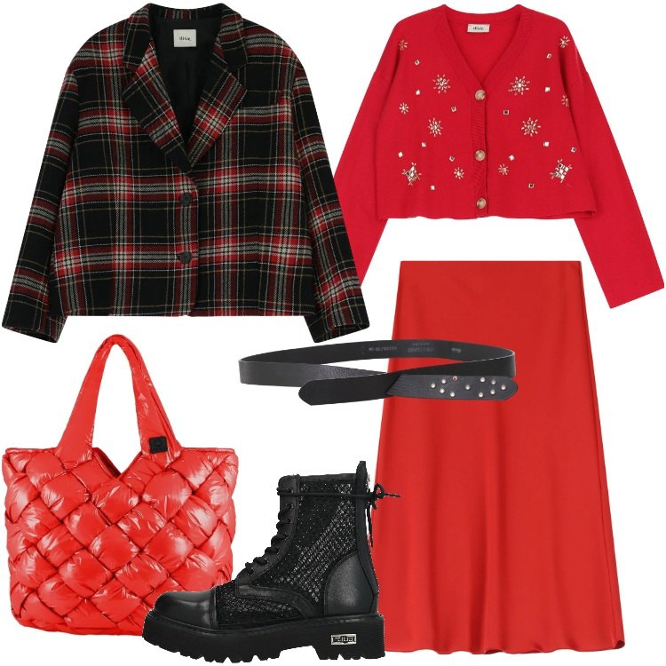 Outfit donna - Rossocuore a febbraio @danipoetessa73. Stile Trendy per Tutti i giorni. Abbinamento con anfibi, cardigans, cinture, gonne longuette, blazer, borse tote.