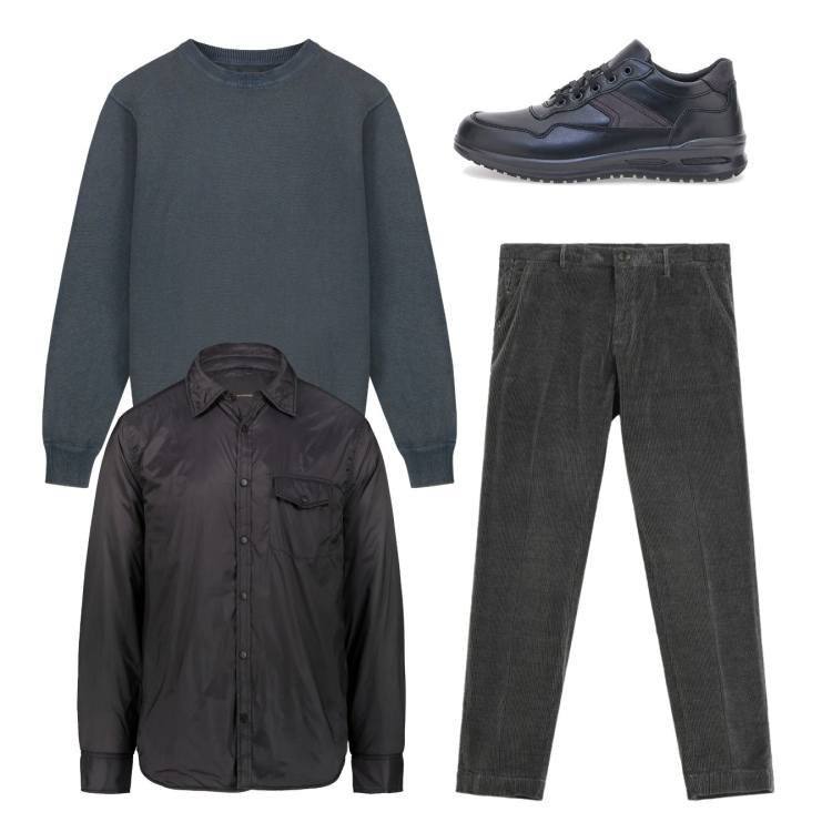 Outfit uomo - Total look. Stile Casual per Tutti i giorni. Abbinamento con pantaloni chino, giacche, scarpe stringate, maglieria.