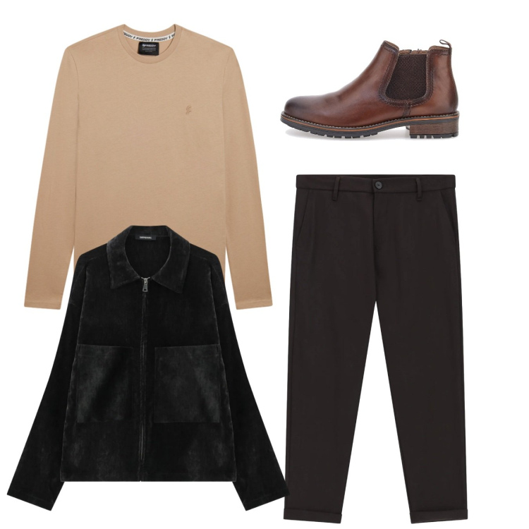 Outfit uomo - Total look. Stile Casual per Tutti i giorni. Abbinamento con pantaloni, cappotti, t-shirt, scarpe stringate.