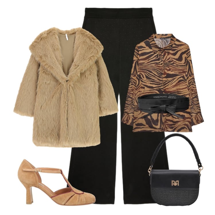 Outfit donna - Elegante minimal. Stile Chic per Ufficio. Abbinamento con décolleté, ecopellicce, cinture, borse a spalla, pantaloni, camicie.