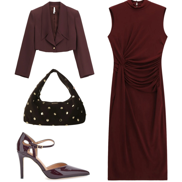 Outfit donna - Total look #2333950. Stile Chic per Serata fuori. Abbinamento con blazer, vestiti midi/longuette, borse a spalla, décolleté.