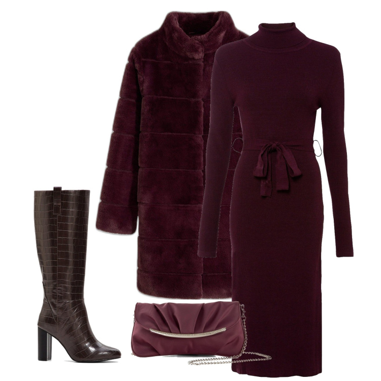 Outfit femme - Burgundy. Style Glamour pour Tous les jours. Assortir avec robes, manteaux, pochette, bottes.