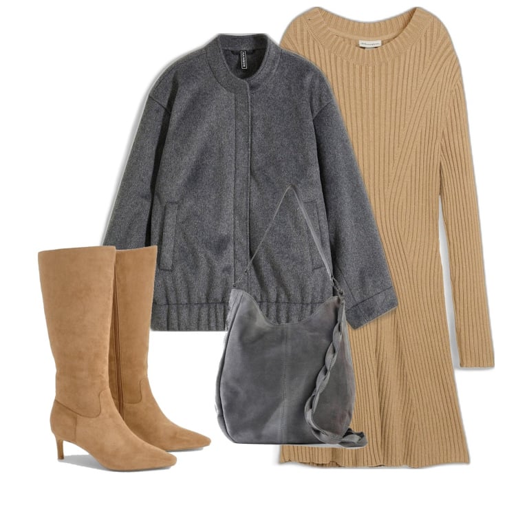 Outfit femme - Robe maille. Style Casual chic pour Tous les jours. Assortir avec blazers, robes courtes, sacs à main, bottes.