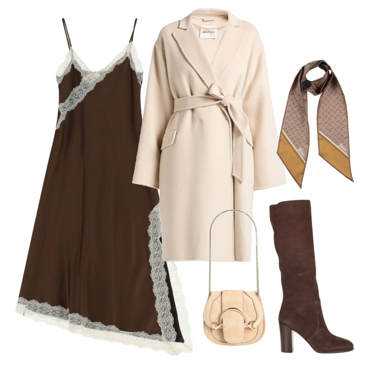Outfit donna - Contrasti. Stile Chic per Serata fuori. Abbinamento con stivali, marsupi, sciarpe, cappotti, vestiti lunghi.