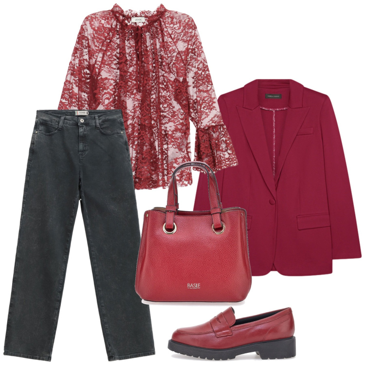 Outfit donna - Rossocuore a febbraio @danipoetessa73. Stile Chic per Tutti i giorni. Abbinamento con camicie, jeans dritti, mocassini, blazer, borse a mano.